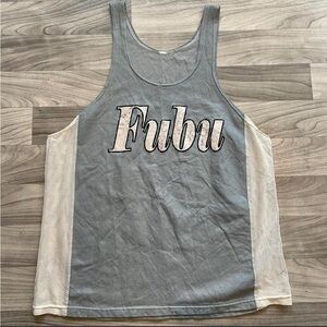 Vintage grey blue bootleg FUBU mesh jersey tank top Y2K XL fit 2000s hip hop